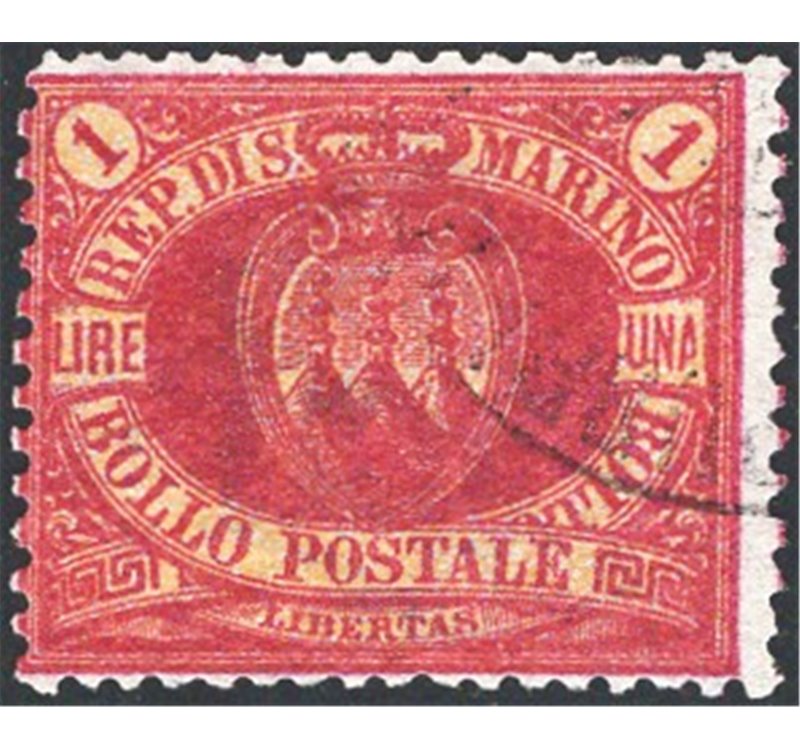 1892 - Stemma 1 £ carminio, n° 20. Cert.: Cilio. Cat. € 1.400 (U)