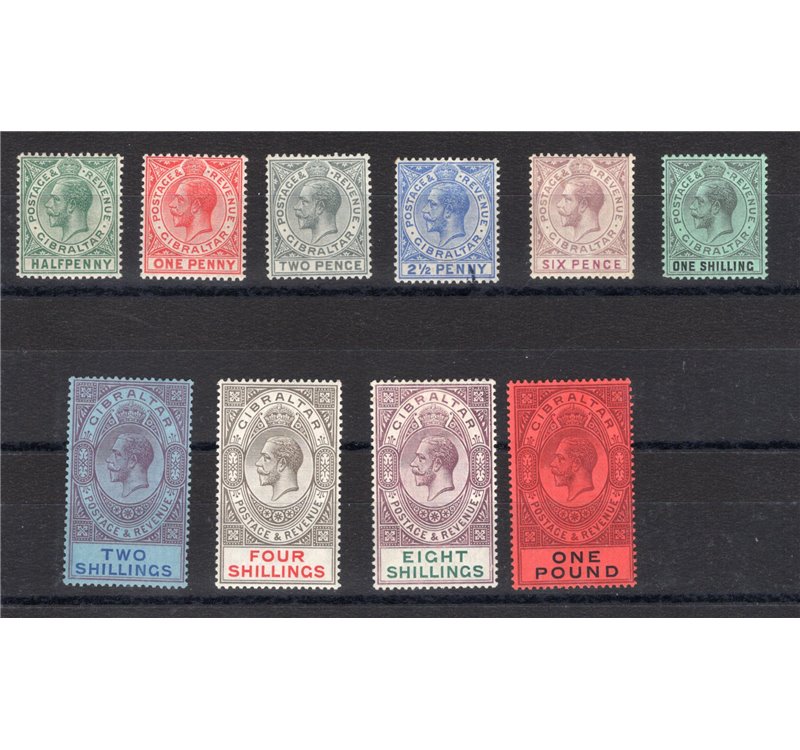 Gibilterra - 1912/24 - Re Giorgio V, serie n° 63/72. Cert.: IC. Cat. € 450 (*)
