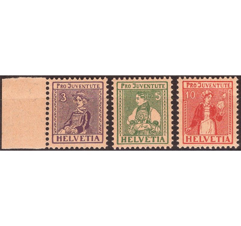Svizzera - 1917 - Pro Juventute, serie n° 154/56. Cat. € 115 (**)