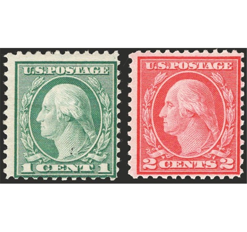 U.S.A. - 1919 - 1 c. + 2 c. dent. 11, serie n° 364/65. Cert.: RD. Cat. € 1.480 (**)