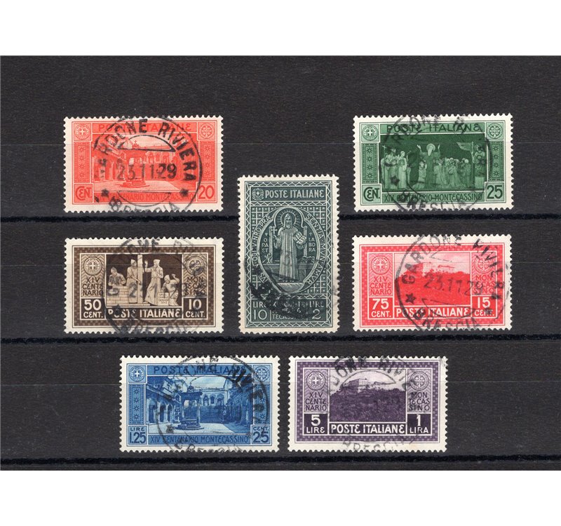 1929 - Montecassino, serie n° 262/68. Cert.: IC. Cat. € 1.050 (U)