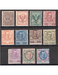 1901 - Floreale, serie n° 68/78. Cert.: IC. Cat. € 11.750 (**)