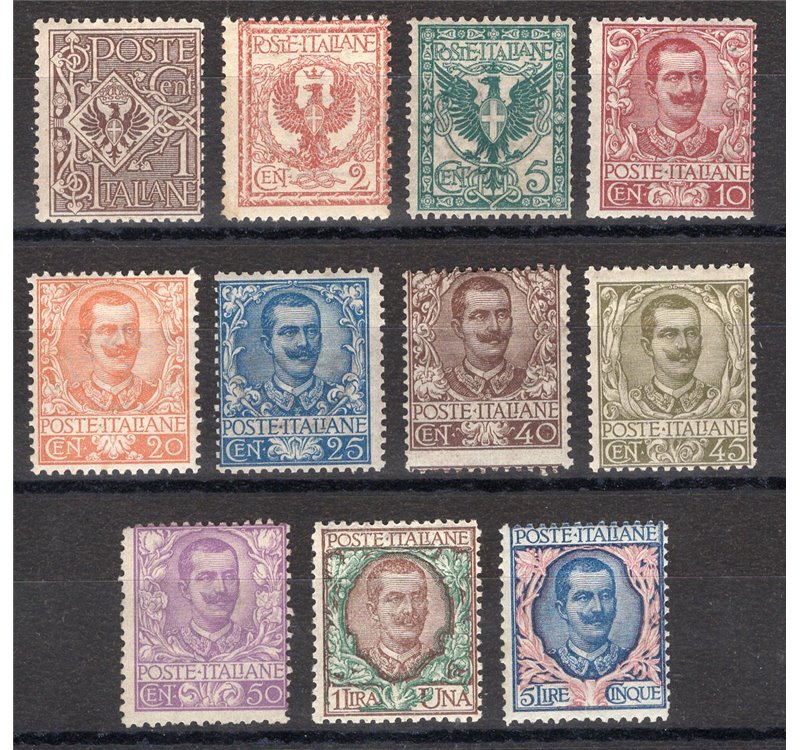 1901 - Floreale, serie n° 68/78. Cert.: IC. Cat. € 11.750 (**)