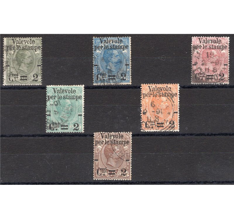 1890 - Valevole per le stampe, serie n° 50/55. Cat. € 220 (U)