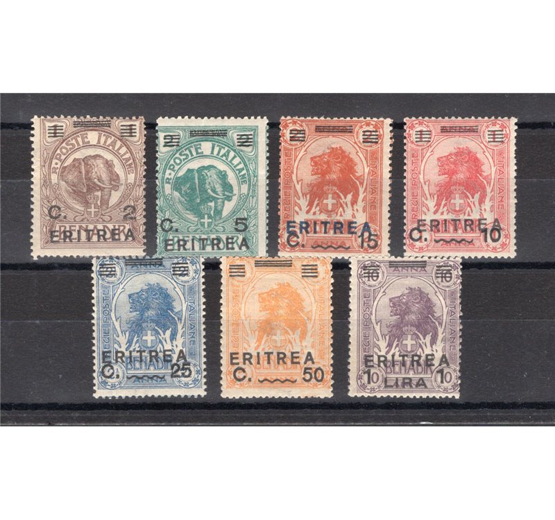 Eritrea - 1922 - Soprast., serie n° 54/60. Cert.: Biondi. Cat. € 250 (**)