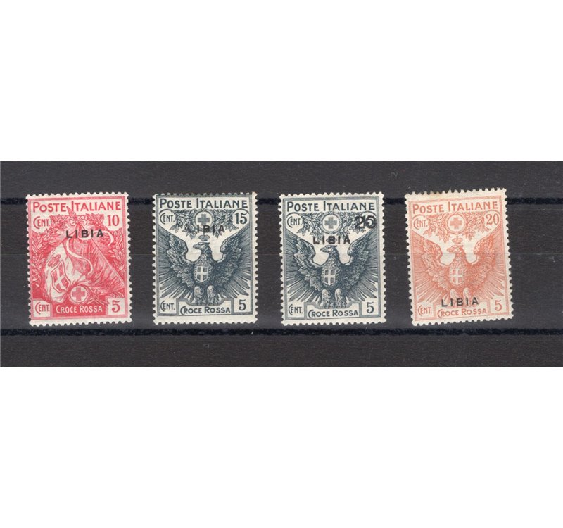 Libia - 1915/16 - Croce Rossa, serie n° 13/16. Cert.: IC. Cat. € 500 (**)