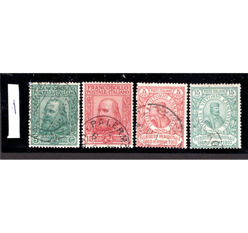 ITALIA REGNO 1910 Garibaldi, Risorgimento e Plebiscito 4v us