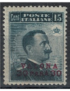 LEVANTE (VALONA) 1916 Michetti (30 pa su 15 c.) soprast. rosso lilla MH*