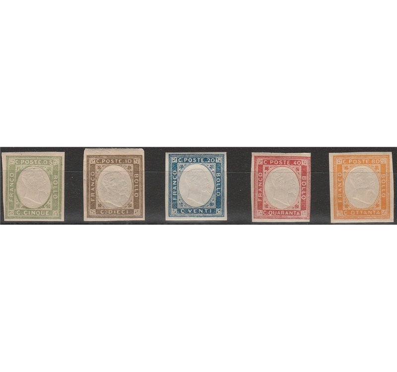 1861 - Prov. Napoletane Vitt. Emanuele in rilievo, serie non emessa n° 1/5. Cert.: Cilio. Cat. € 800 (**)