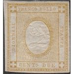 Italia 1862 - Cifra in rilievo 2 c. bistro. Cert.: Italia Colleziona. Cat. € 240 (**)