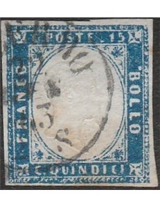 Italia 1863 - Vitt. Emanuele II. 15 c. Azzurro  Cat. € 90. (U)
