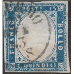 Italia 1863 - Vitt. Emanuele II. 15 c. Azzurro  Cat. € 90. (U)