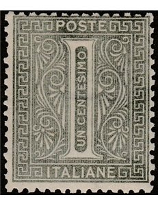 Italia 1863 - cifra 1 c. verde grigio, tiratura di Londra. Cert.: Italia Colleziona. Cat. € 500. (**)