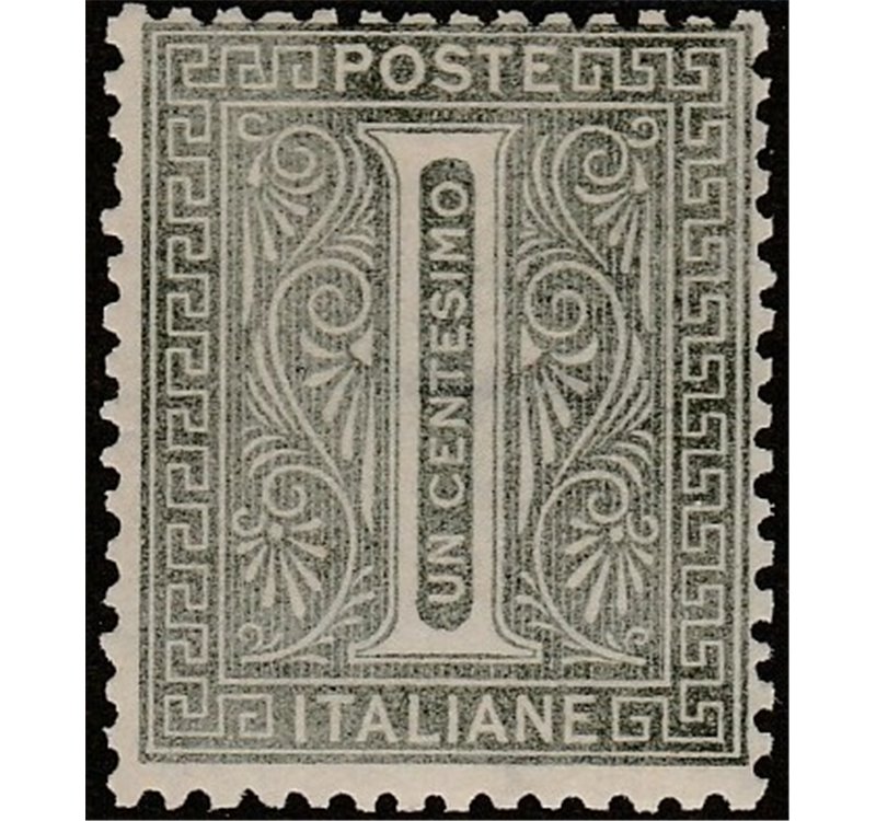 Italia 1863 - cifra 1 c. verde grigio, tiratura di Londra. Cert.: Italia Colleziona. Cat. € 500. (**)