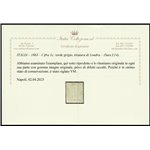 Italia 1863 - cifra 1 c. verde grigio, tiratura di Londra. Cert.: Italia Colleziona. Cat. € 500. (**)
