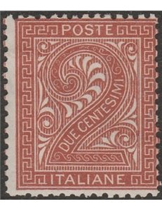 Italia 1863 - Cifra 2 c. bruno rosso, tiratura di Londra. Cert.: Italia Colleziona. Cat. € 2750 (**)