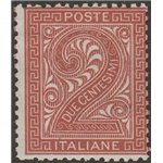 Italia 1863 - Cifra 2 c. bruno rosso, tiratura di Londra. Cert.: Italia Colleziona. Cat. € 2750 (**)