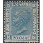 Italia 1867 - Effigie di Vittorio Emanuele II 20 c. azzurro, tiratura di Torino. Cat. € 500. (*)