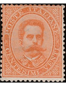Italia 1879 - Effigie di Umberto I 20 c. arancio. Cert.: Italia Colleziona. Cat. € 700 (**)