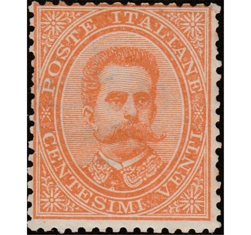 Italia 1879 - Effigie di Umberto I 20 c. arancio. Cert.: Italia Colleziona. Cat. € 700 (**)