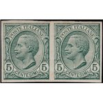 Italia 1906 - Vitt. Emanuele III 5 c. verde coppia orizzontale non dentellata. Cat. € 150 (**)