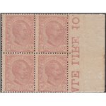 Italia 1906 - Vitt. Emanuele III. 10 c. rosa, quartina di bordo di foglio con nitido decalco al verso. Cat. € 150 (**)
