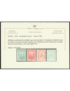 Italia 1910 - Garibaldi - la serie. Cert.: Italia Colleziona. Cat. 2600 (**)
