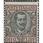 Italia 1910 - Floreale L. 10 oliva e rosa. Cat. € 350 (**)