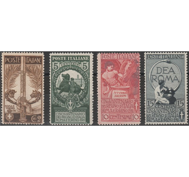 Italia 1911 - 50 ° Anniversario dell'Unità d'Italia - la serie. Cert.: Italia Colleziona. Cat. € 450 (**)