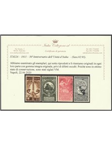 Italia 1911 - 50 ° Anniversario dell'Unità d'Italia - la serie. Cert.: Italia Colleziona. Cat. € 450 (**)