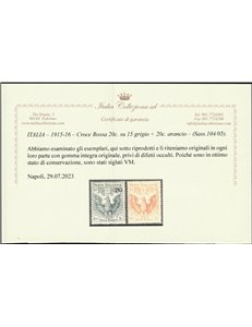 Italia 1915-16 - Croce Rossa - la serie. Cert.: Italia Colleziona. Cat. € 250 (**)