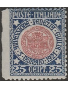 Italia 1921 - Annessione della Venezia Giulia 25 c. azzurro e rosa, non dentellato a sinistra. Non catalogato Cat. € (630). (**)