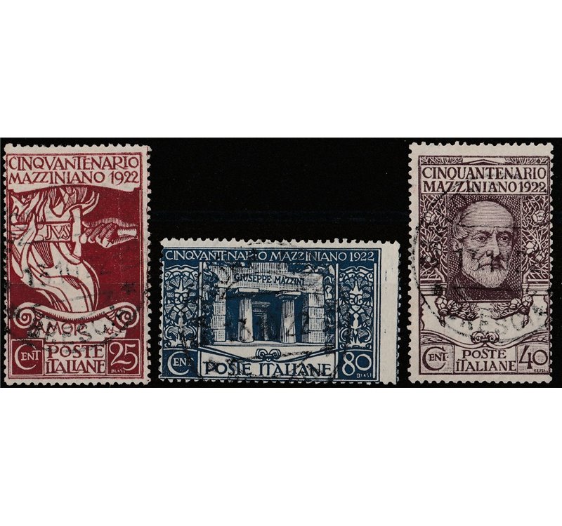 Italia 1922 - Mazzini la serie con annulli originali in data. Cat. € 165 (U)