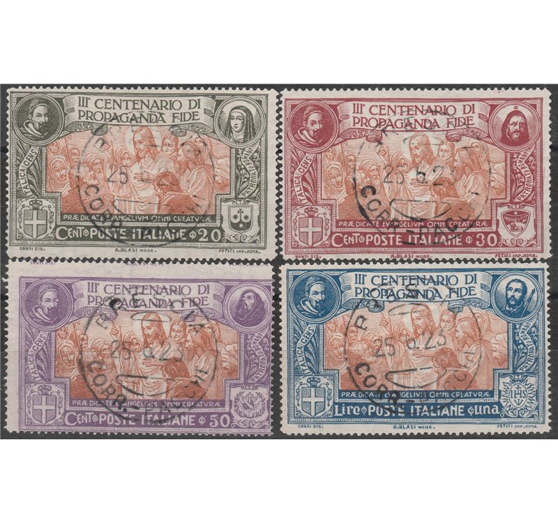 Italia 1923 - Propaganda Fide la serie con annulli originali in data. Cert.: Italia Colleziona. Cat. € 1600 (U)