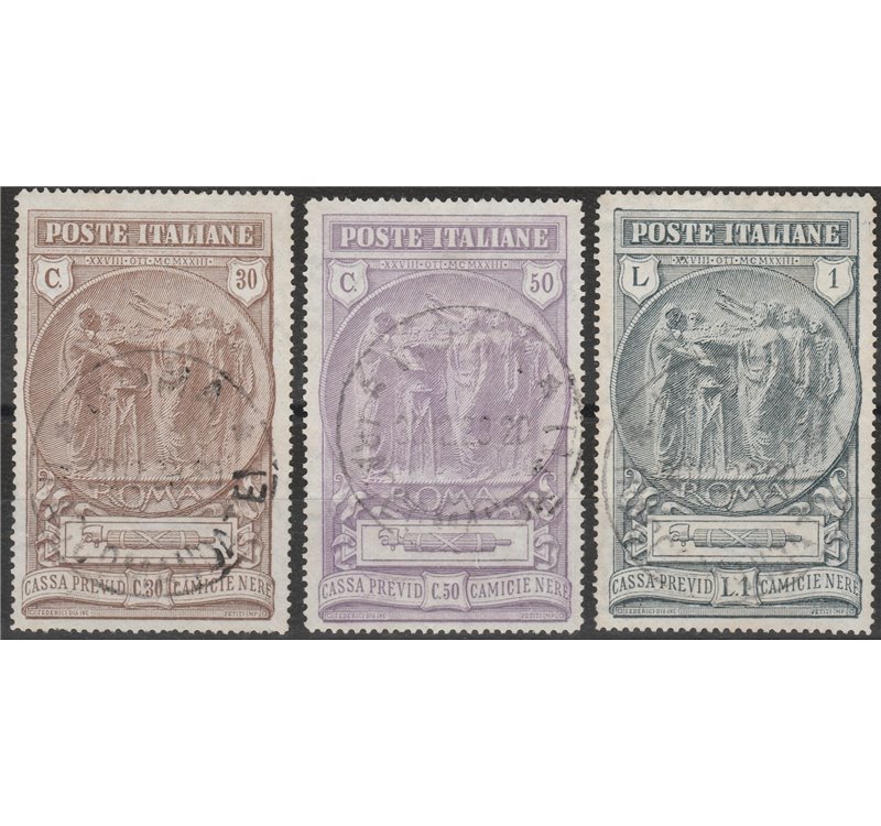 Italia 1923 - Camicie Nere - la serie con annulli originali in data Cert.: Italia Colleziona. Cat. € 750 (U)