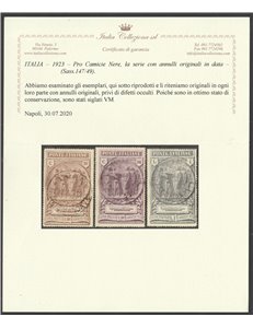 Italia1923 - Camicie Nere - la serie con annulli originali in data Cert.: Italia Colleziona. Cat. € 750 (U)