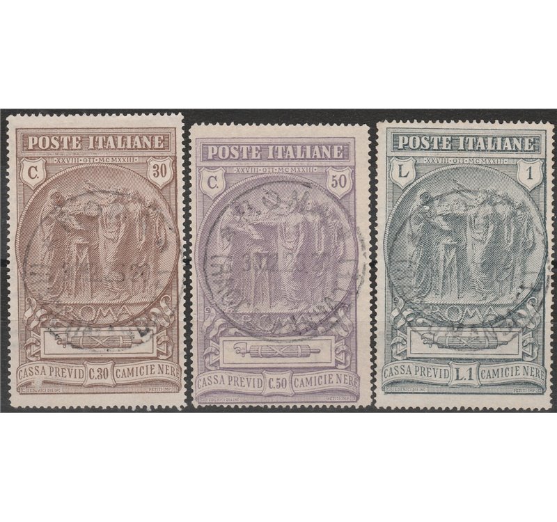 Italia 1923 - Camicie Nere - la serie con annulli originali in data Cert.: Italia Colleziona. Cat. € 750 (U)