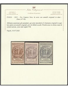 Italia 1923 - Camicie Nere - la serie con annulli originali in data Cert.: Italia Colleziona. Cat. € 750 (U)