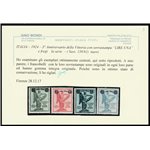 Italia 1924 - 3° Anniversario della Vittoria con sovr. "LIRE UNA" e fregi.  Ottima centr.Cat. € 900 (**)
