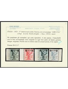 Italia 1924 - Vittoria con sovrastampa la serie bordo di foglio Cat € 300. (**)