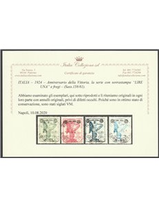 Italia 1924 - Vittoria con sovrastampa la serie. Cert.: Italia Colleziona. Cat. € 2200 (U)