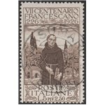 Italia  1926 - San Francesco L. 5 bruno con annullo originale in data. Cert.: Italia Colleziona. Cat. € 240 (U)
