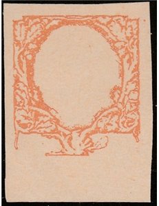 Italia  1926 - Floreale L. 2,50 Prova della cornice in arancio non dentellata e senza filigrana Cat. € 1500 (**)