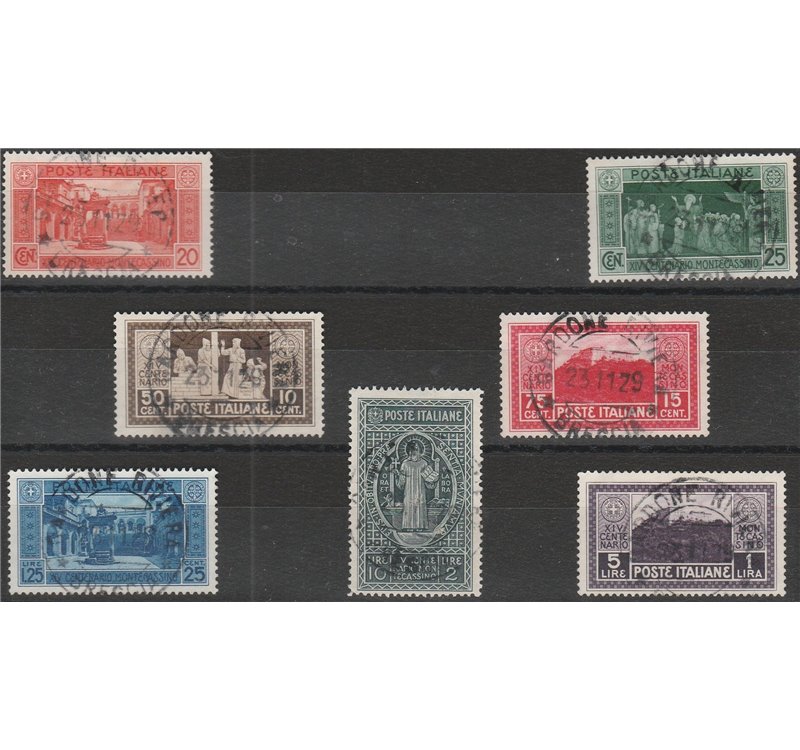 Italia  1929 - Montecassino la serie con annulli originali in data.  Cat. € 1050 (U)