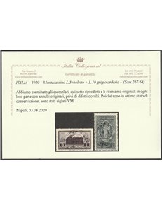 Italia  1929 - Montecassino la serie con annulli originali in data.  Cat. € 1050 (U)