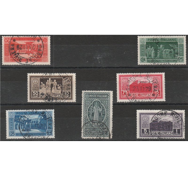 Italia  1929 - Montecassino la serie con annulli originali in data. Cat. € 1050 (U)