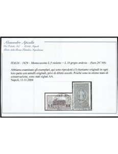 Italia  1929 - Montecassino la serie con annulli originali in data. Cat. € 1050 (U)