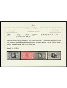 Italia 1932 - Dante Alighieri la serie. Cert.: Italia Colleziona. Cat. €675 (**)