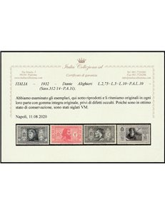 Italia 1932 - Pro Società Dante Alighieri la serie. Cert.: Italia Colleziona. Cat. €675 (**)