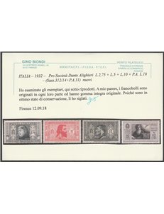 Italia 1932 - Pro Società Dante Alighieri la serie. Cert.: Biondi. Cat. €675 (**)